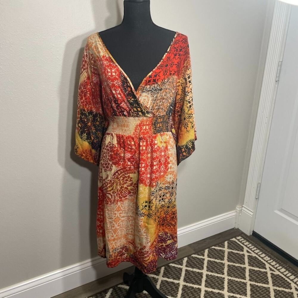 Mlle Gabrielle dress 2x patchwork boho kaftan flowy smocked waist
